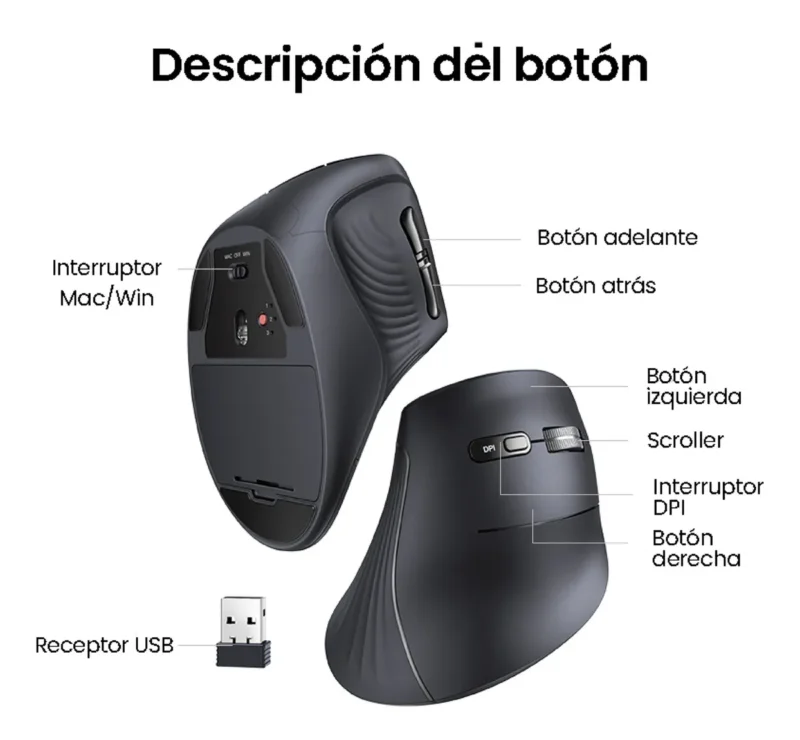 Mouse Ergonomico Inalambrico Negro - Imagen 2